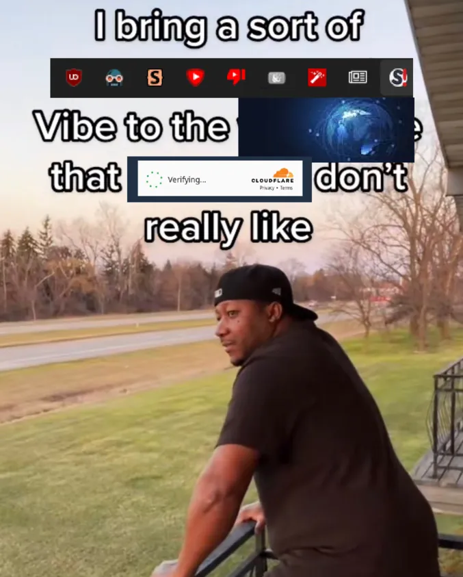 A meme in the "I Bring a Sort Of X Vibe to the Y" format. The X in this case are numerous FireFox extensions, the Y is the Internet, and the ones who don't like it are CloudFlare recaptchas."